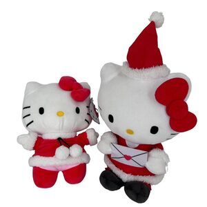 2 Sanrio HELLO KITTY Dressed For Christmas In‎ Red Plush Stuffed Animals